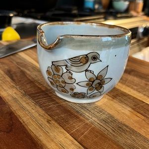 Vintage Ken Edwards Creamer Del Palomar Mexico Floral Gray Green Bird 3” tall